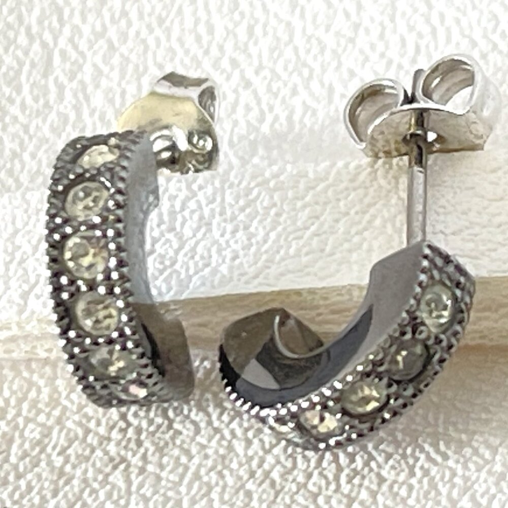 Small Dark Silver-Tone Half-Hoop Earrings